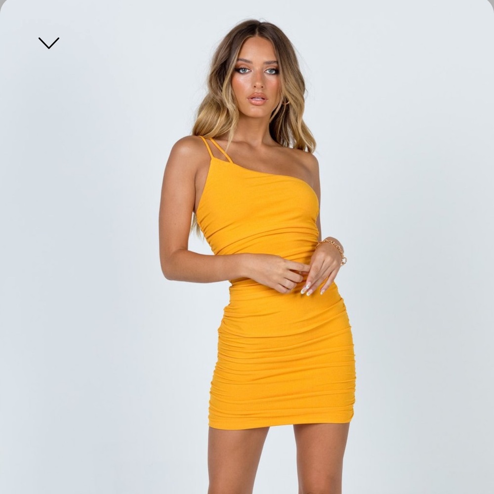Orange One Shoulder Double Strap Mini Dress